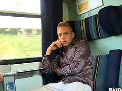 Stunning mate masturbating his nice cock in the train, enjoy